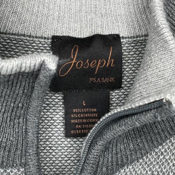 JOS A BANK Sweater Mens Large L Cotton-Cashmere Pullover 1/4-Zip Knit Gray - Picture 6 of 6